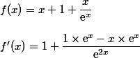 f(x)=x+1+\dfrac{x}{\text{e}^x}\\\\f'(x)=1+\dfrac{1\times \text{e}^x-x\times \text{e}^x}{\text{e}^{2x}}